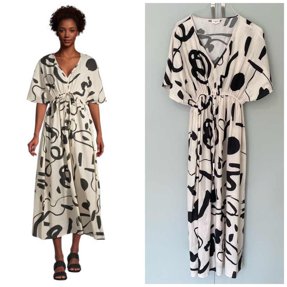 Cost Plus World Market Cream Maxi Dress with Black Abstract Print